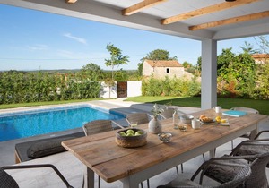 Designer villa in a modern style with a pool and a generous garden