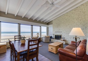 Dog-friendly, oceanfront home w/ beach access, cozy fireplace, and large deck