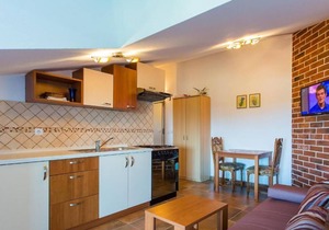 Popular fully equipped modern one bedroom apartment in a top location in Porec near the beach and with sea view
