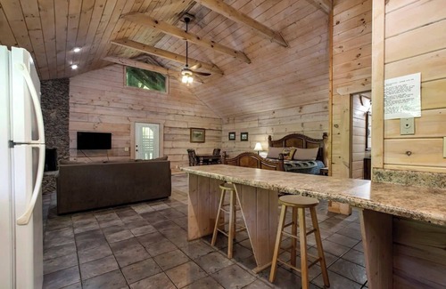 Tellico Plains Cabin | Bear cabin. This modern log cabin with HOT TUB is a large studio with a spectacular king size bed!