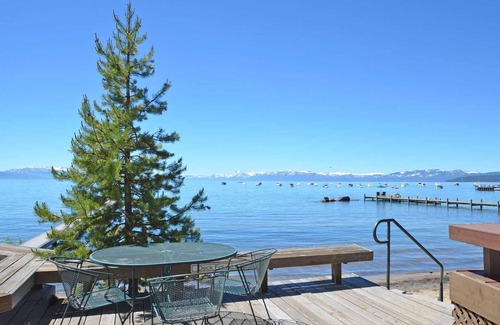Tahoe Vista Cabin | Charming Lakefront Cabin Complex, with Pier/Buoy, Sandy Beach, shared Deck & Dog Friendly