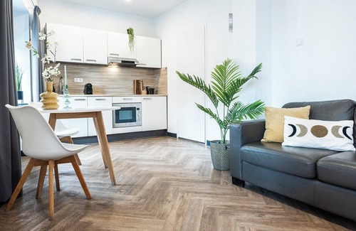 Tilburg Apartment | Contemporary studio featuring a private kitchen, bathroom, and two balconies