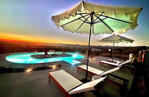 Joshua Tree House | Coolest little lazy river in Joshua Tree. Amazing Hot tub & rooftop deck views