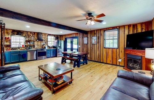 Elk Park House | Dog-friendly remodeled cabin with fireplace, mtn views, grill, deck, W/D, & AC