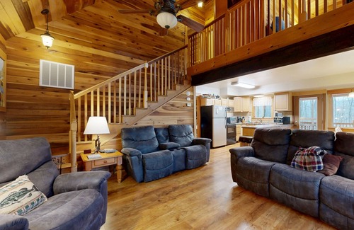 Whittier Cabin | Dog-friendly Smoky Mountain cabin with fireplace, charming deck & game loft