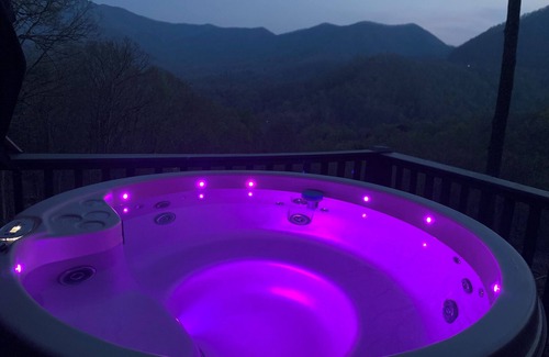 Stecoah House | Enjoy the beautiful view of the mountains in your private hot tub! Pet friendly