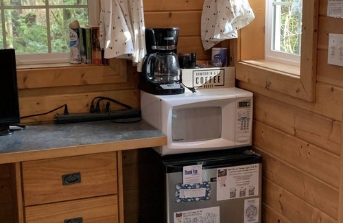 Ashford Cabin | Experience a custom built tiny home cabin near Mt Rainier National Park. It sleeps up to three! Firepit, access to shared hot tub, walking distance to Copper Creek Restaurant