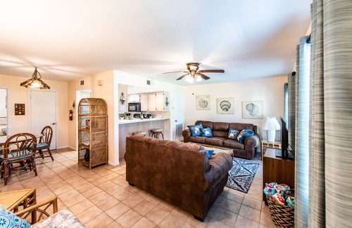 Port Aransas Villa | Flamingo House - First Floor Unit that’s a 5-7 minute walk to the beach.