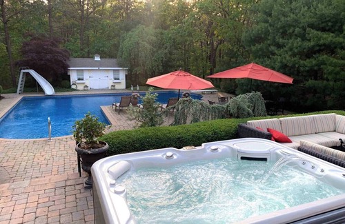 Center Moriches House | Hamptons Escape: Pool, Hot Tub, Grill, Firepit