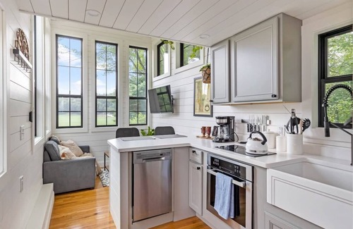 Johnson House | Haven Tiny House w/hot tub on river near Stowe