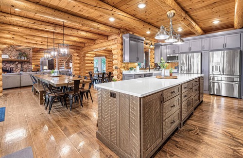 Stone Lake Cabin | HEATED POOL! Private Lake Lodge - Sleeps 76+! 13,000SF, 850' Shoreline, 54 Beds!