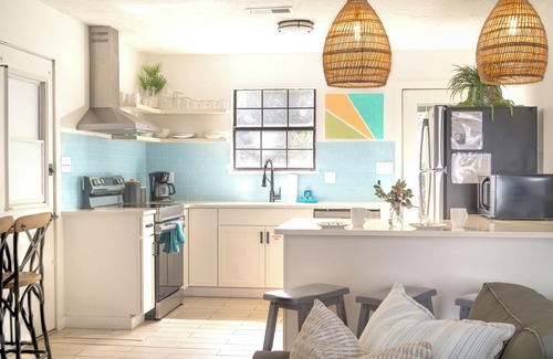 El Centro Beach House | Hot Tub, Fire Pit, King Bed! Easy Walk to Beach! Pets Allowed