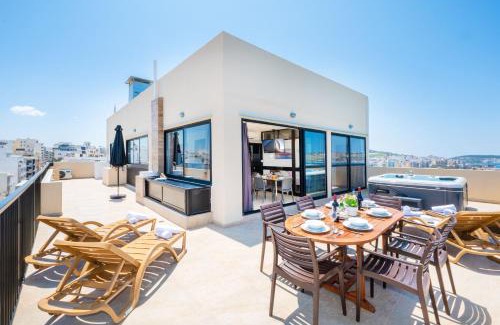Bugibba Apartment | Islet Promenade Seafront Penthouse with breathtaking seaviews and private hot tub on the large terrace by Getawaysmalta