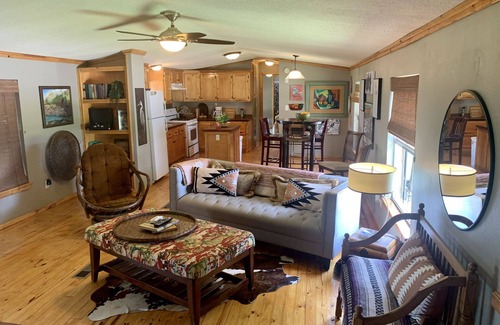 Quinlan House | Lakeside Cabin on 500 Acre Ranch with Year-round Pool