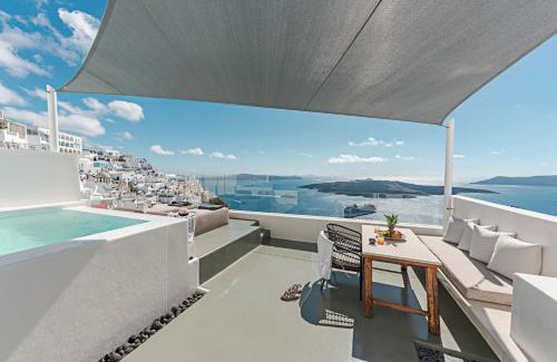 Fira Villa | Luxurious Santorini Penthouse Villa 1 Bedroom Magical Caldera Sea Views & Outdoor Hot Tub Fira