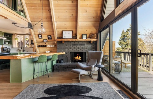 Running Springs Ski Chalet | Modern A-Frame with Mountain Views, Hot Tub, Game Room, & EV in Running Springs