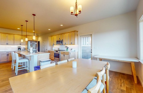 Union House | Modern home with fireplace, private patio, remote workspace, & golf nearby