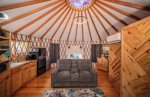 Bandera Cabin | Peacock/River Yurt Village/Couples Yurt/Hot Tub/Close to Town!
