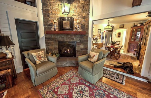 Roseland House | Possum Trot Lodge - Wedding & Event Venue, Lodging for 18, Stone Fireplace