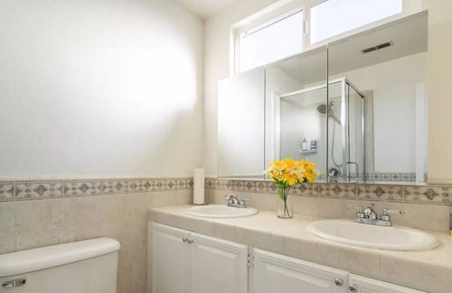 Berryessa House | Private bedroom overlooking beautiful yard & pool