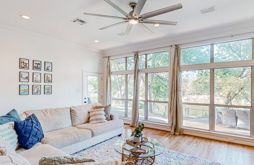 China Spring House | Remodeled riverfront home & guest house with firepit, grill, river views, patio