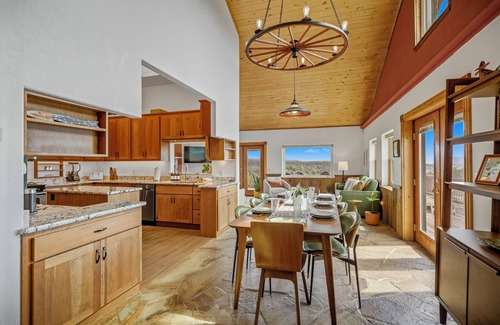 Pagosa Hills House | Retro-Modern, Mountain Retreat with 3 bedrooms, 2 baths, a bonus game room, office, and a beautiful deck with ample seating for enjoying the Stunning Mountain Peak Views. Best Views in town. Permit VRP-25-0317 Maximum Guest: 6