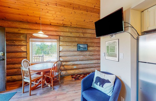 Lac Le Jeune Cabin | Rustic lakefront resort cabin with deck, WiFi, full kitchen - dog-friendly