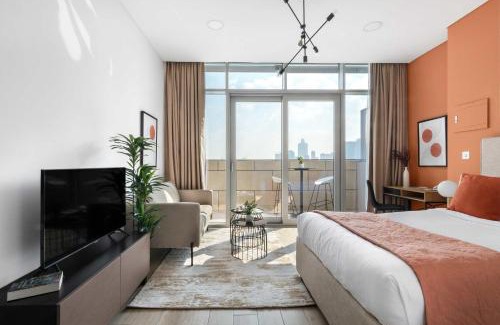 Bur Dubai Apartment | Silkhaus modern studio with Burj Khalifa view in DIFC
