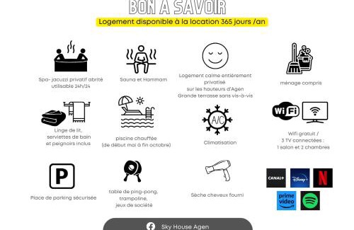 Agen Apartment | Spa Privatif Terrasse sans vis à vis ,Sky House Agen,