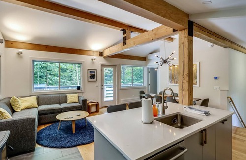 Stowe Area Condo | Tollhouse 10C: 3 br, ski-in/ski-out, woodstove, free ski shuttle, a/c, summer pool!