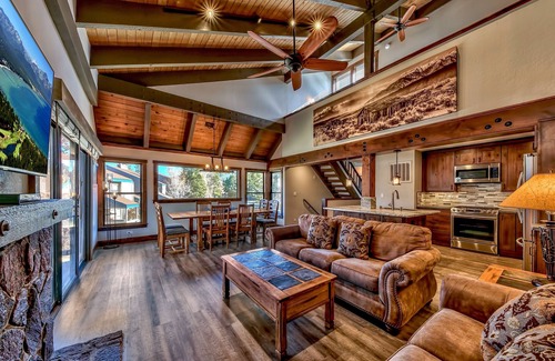 South Lake Tahoe House | Updated Rustic Retreat Steps to Beach with Lake and Mountain Views, 4BR + Loft