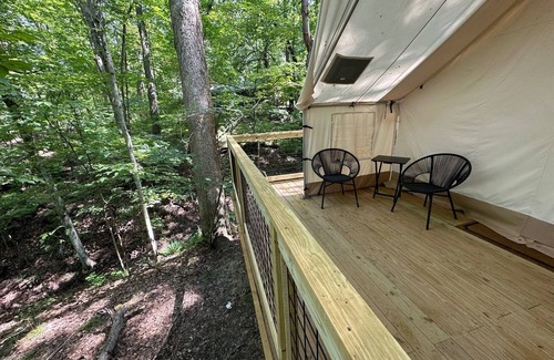 Cuyahoga Falls RV Rental | Valley Overlook, Peninsula, Ohio - Glamping Tent with Outdoor Deck, S2