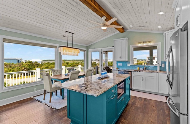 2nd Row Beach Home with views of beach and river on Oak Island, with heated pool