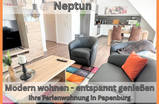 Apartment "Neptun" Papenburg 2SZ EBK Modern bathroom Large roof terrace New building WLAN
