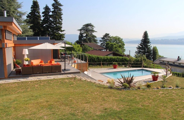 Architect house, lakeside, with pool