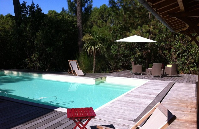 Beautiful wooden contemporary house with swimming pool