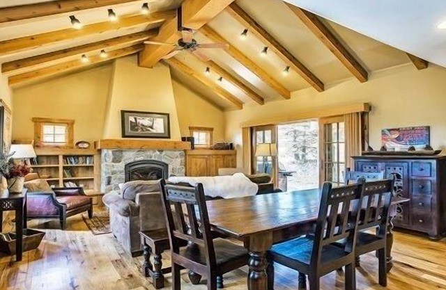 Cozy Living Room w/ Stone Fireplace | Private Hot Tub & Patio | Vaulted Ceilings