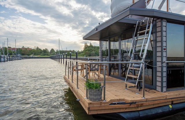 Houseboat Seeadler Stralsund with Sea View, Private Terrace and Sauna