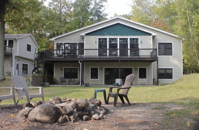 Lakefront House on Long Lake, Beautiful View with Private Docks on Flat Lot.
