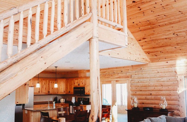 Luxury Log Home 1/2 Mile from Snowmobile/Bike Trail