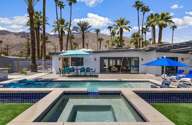 Modern Posh – Mid-Century Oasis with Pool, Spa, Game Yard & Mountain Views