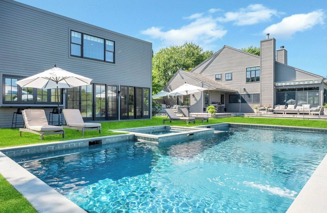 Modern Rustic Bridgehampton Escape with Pool, Hot Tub, Gym & Stylish Interiors