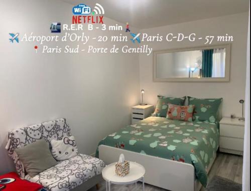 Paris Sud-porte de Gentilly mignon T2 250 m de Paris