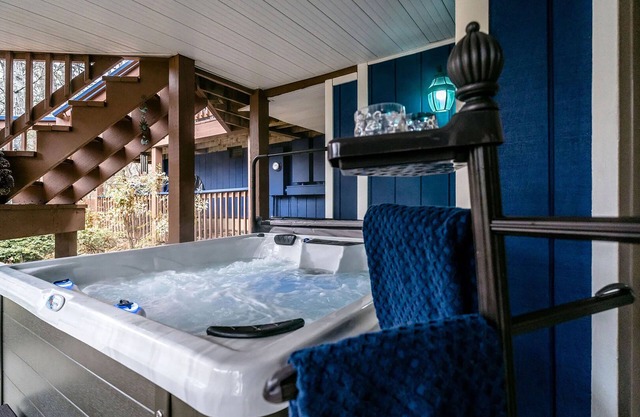 Peaceful wrap around deck with hot tub