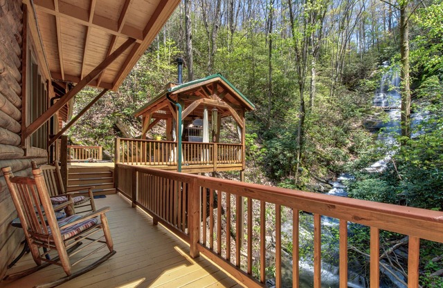 Private waterfall view, lofty with luxury details, pool table + jetted tub