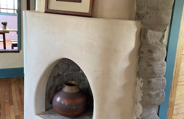The Cervantes house is a traditional 1800s adobe casa showcasing NM art