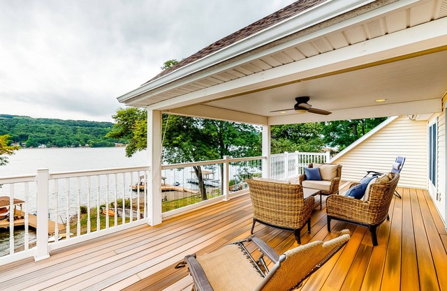 Two-story, lakefront home w/Keuka Lake views from both decks, grill, fireplace