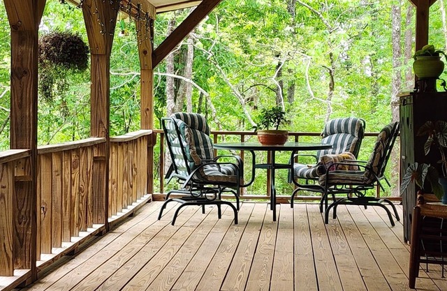 Watch the birds on a wrap-around porch. Very private and pet friendly.