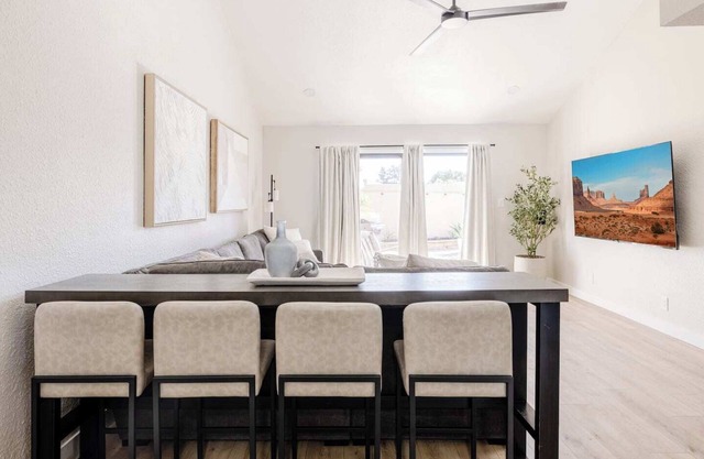 Welcome to your modern North Scottsdale escape—3BR, 2BA with 2 king beds and 1 queen. Enjoy a cozy fire pit, fenced yard, BBQ, and community pool, all minutes from TPC Scottsdale, spring training, hiking, dining, and Old Town nightlife.