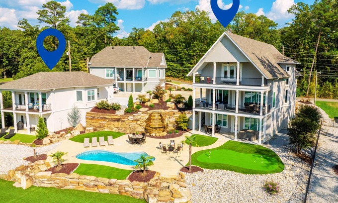 Hot Springs House | 2 Luxury Lakefront Homes, Private Pool, Hot Tub, Boat Dock, Putting Green, Views